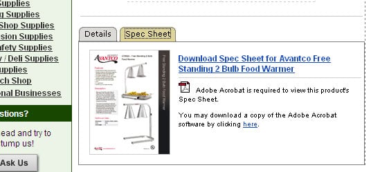 Spec Sheet Tab