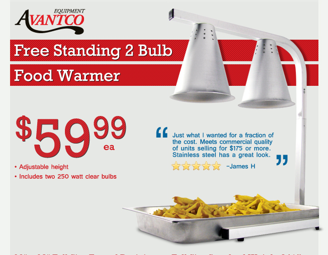 Avantco Free Standing 2 Bulb Food Warmer