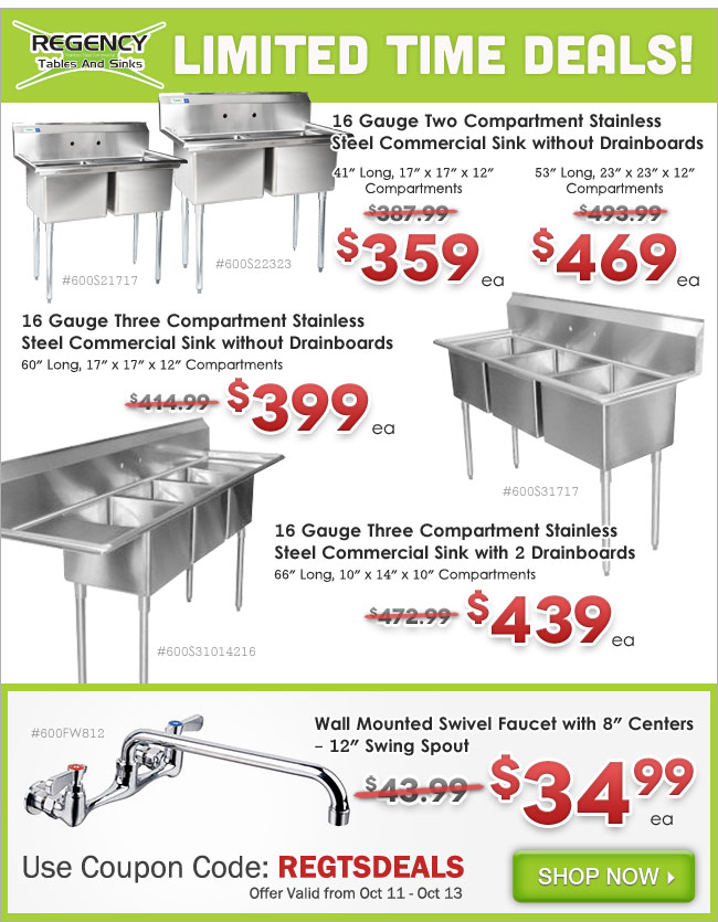 Limited Time Deals on Regency Commercial Sinks