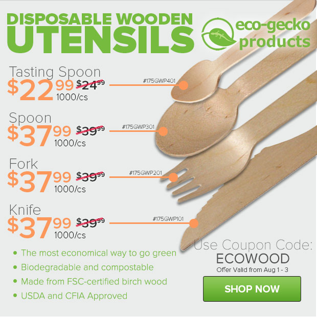 Eco-Geko Disposable Wooden Utensils on Sale