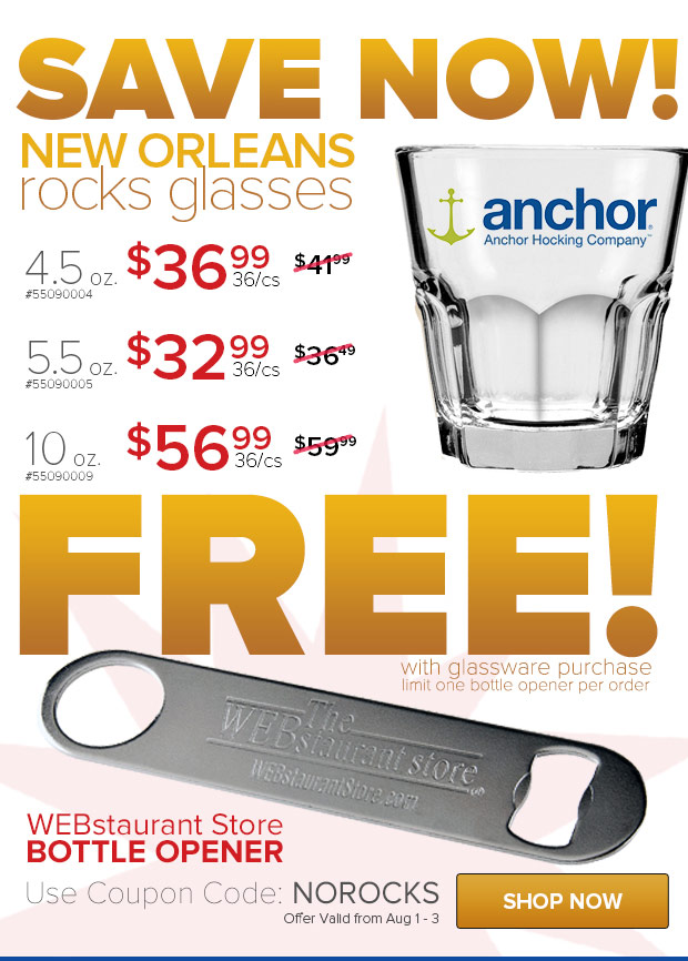 Save Now on Anchor Hocking Rocks Glasses. Free Bottle Opener with Purchase.
