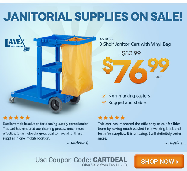 Lavex 3 Shelf Janitor Cart with Vinyl Bag