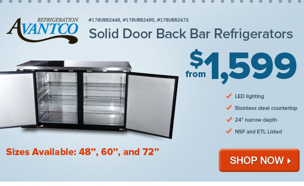 Avantco Refrigeration Glass Door Back Bar Refrigerators