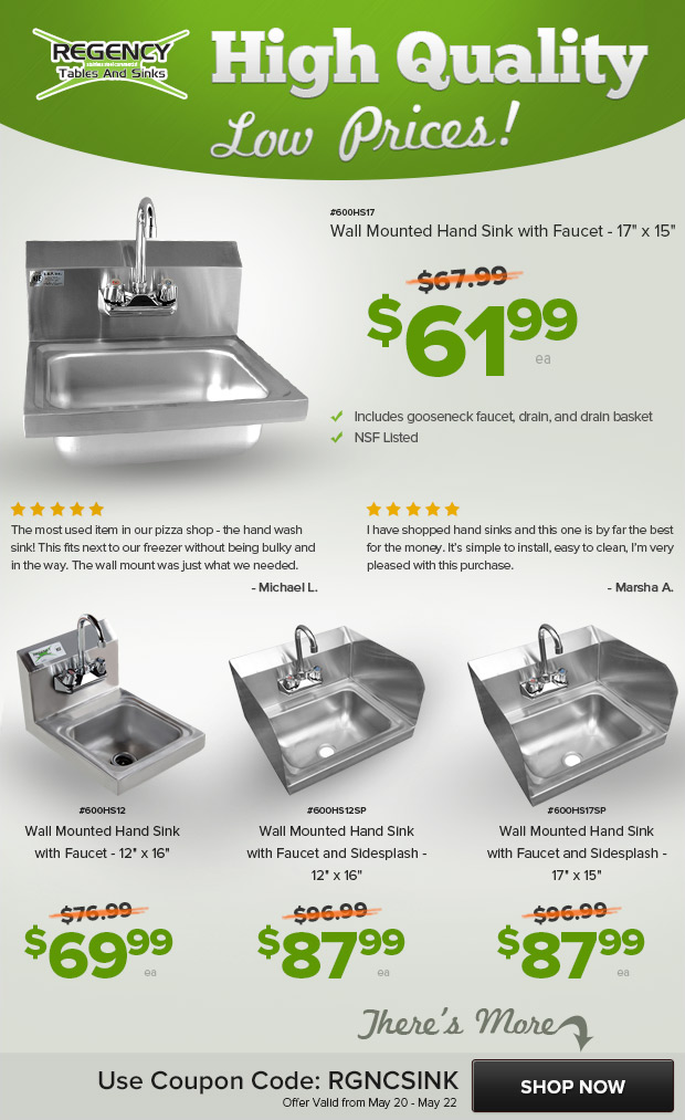 Regency Tables & Sinks Hand Sinks 