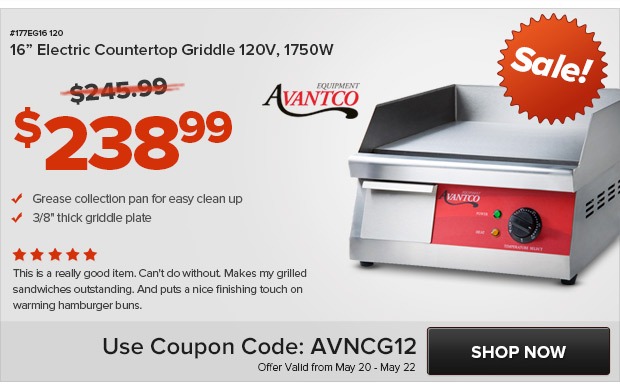 Avantco Electric Countertop Griddle 120V