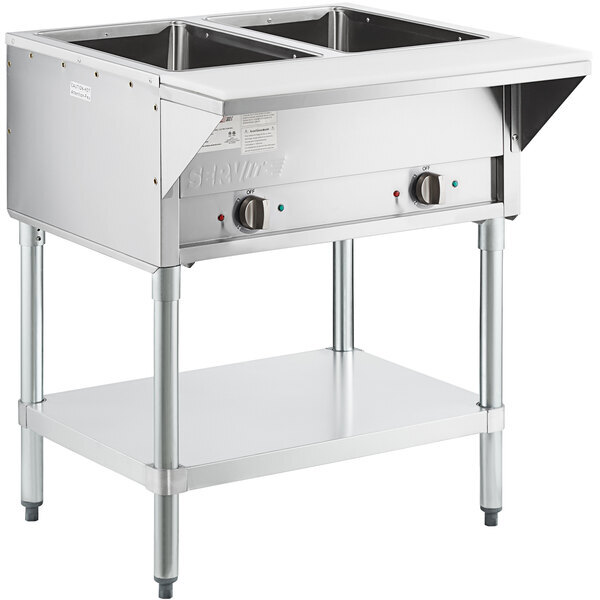 Scratch and Dent ServIt EST-2WS Two Pan Sealed Well Electric Steam Table with Adjustable Undershelf - 120V, 1000W