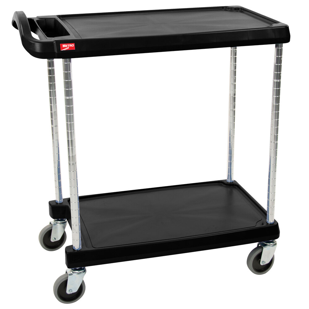 Metro myCart MY203024BL Black Utility Cart with Two Shelves and Chrome Posts 24" x 34"