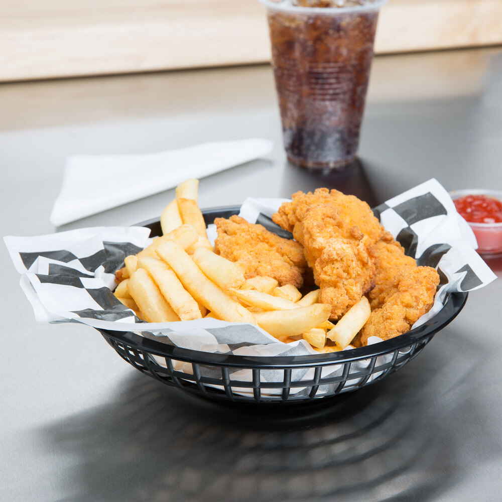 Black 8" Round Plastic Fast Food Basket 12/Case