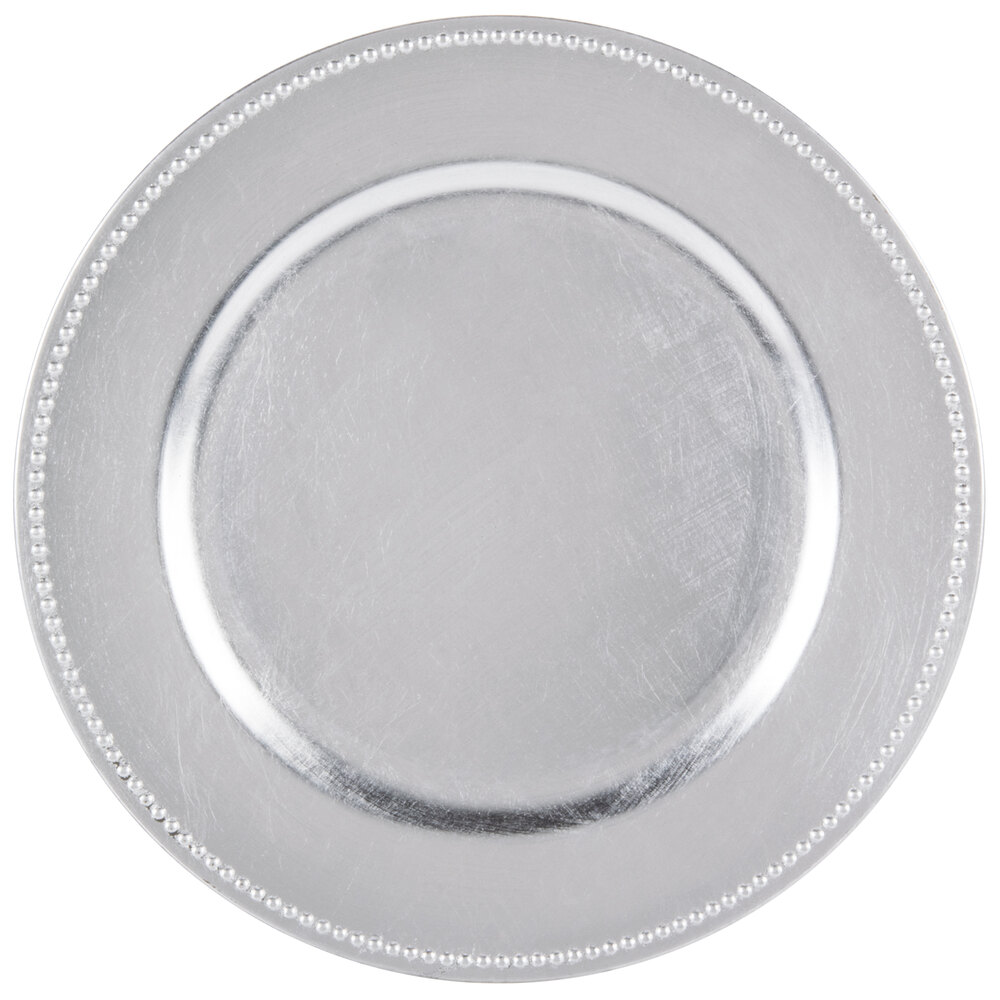 The Jay Companies 13&quot; Round Silver Beaded Melamine Charger