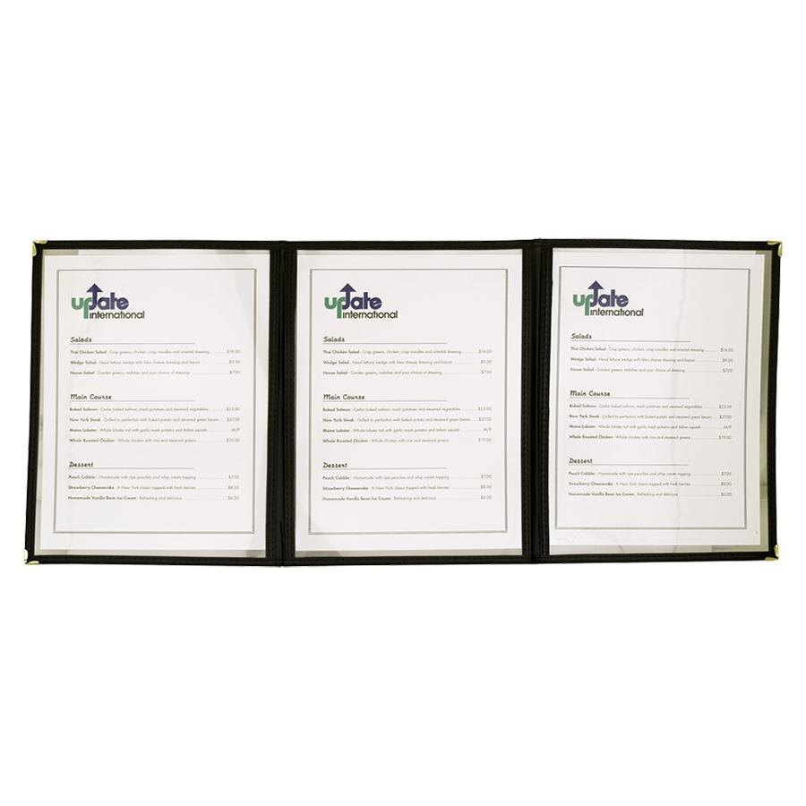 8 1/2" x 11" Three Pocket Clear Fold Over Menu Cover Black
