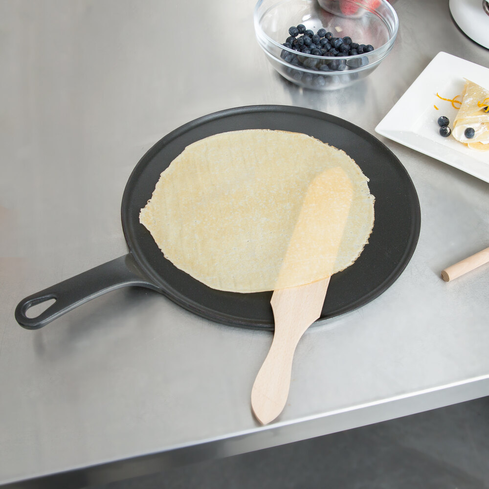 Matfer Bourgeat 071122 11 3/4" Cast Iron Crepe Pan with Beech Wood
