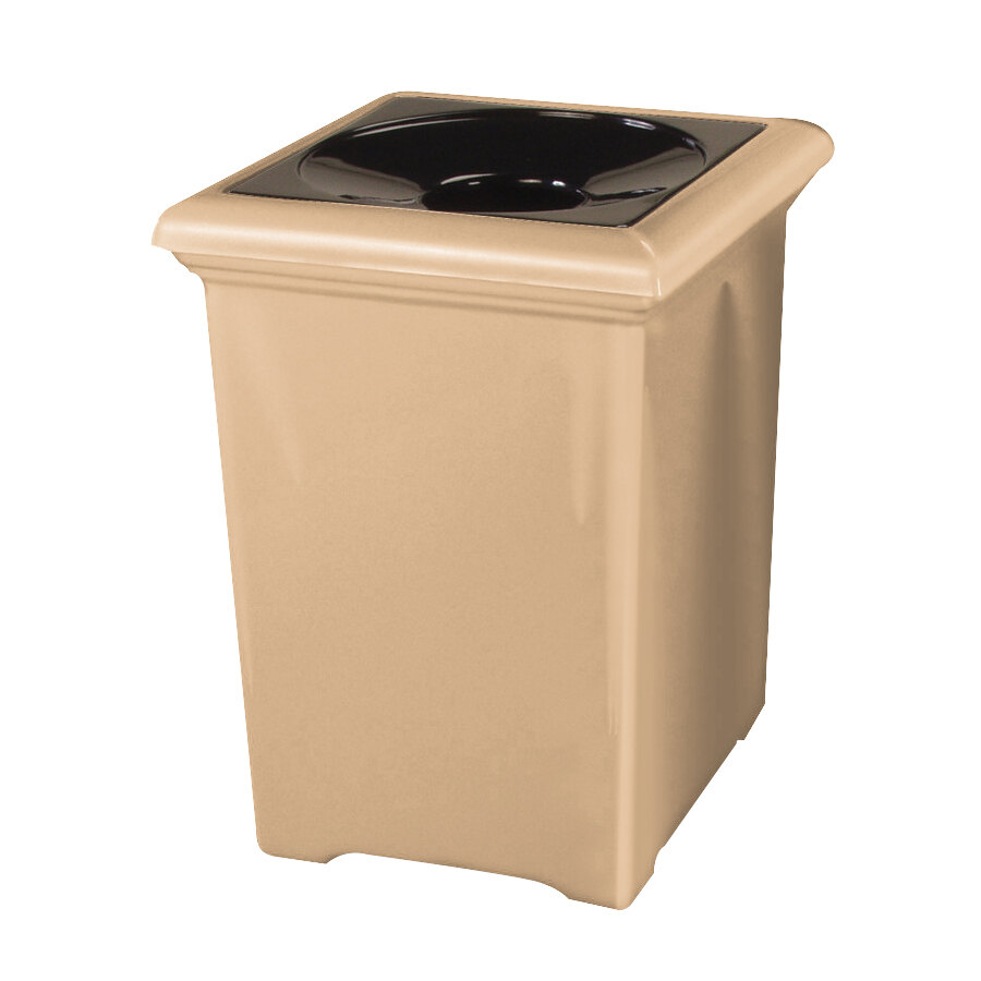 Rubbermaid T2433 Tuscany Tan Square Fiberglass Waste Receptacle with