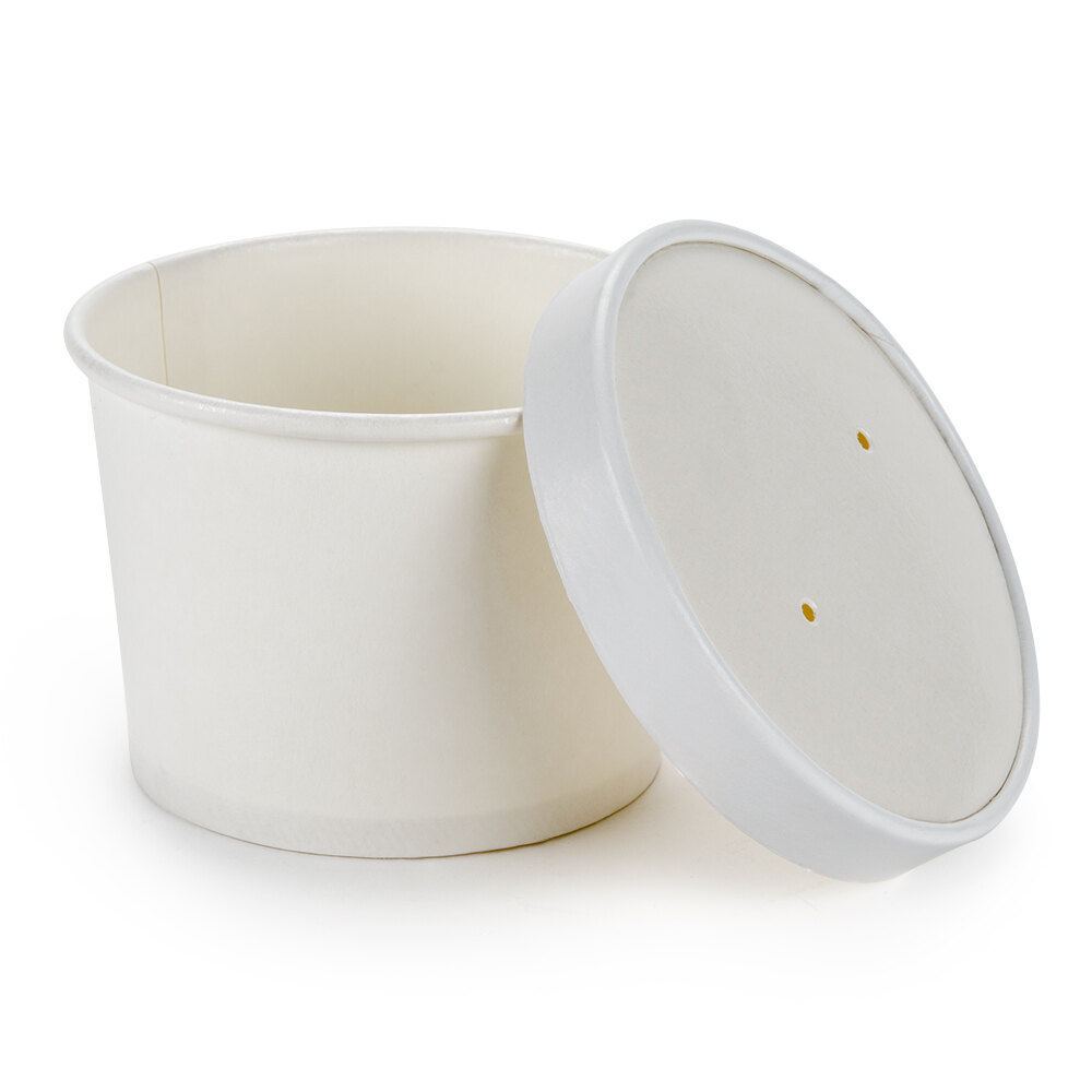 Choice 12 oz. White Paper Soup Cup / Hot Food Cup with Vented Paper Lid
