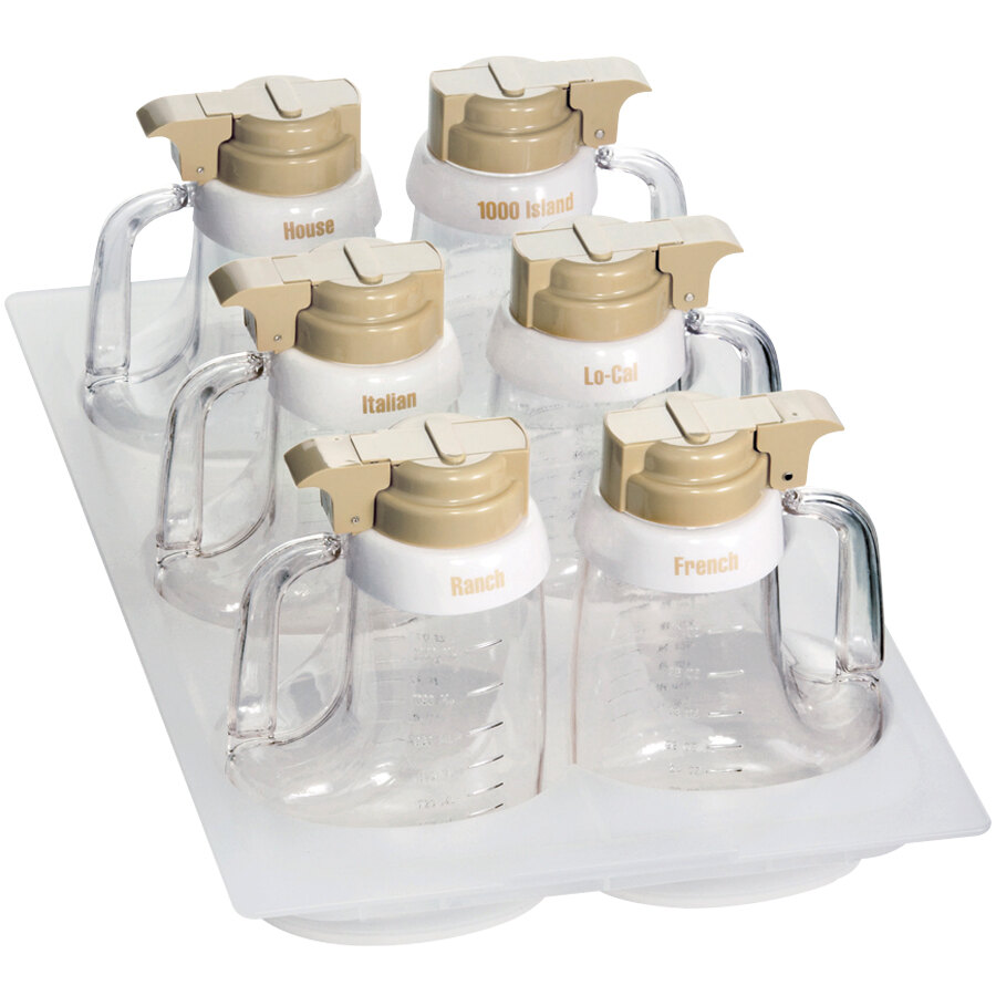 Tablecraft 484 Beige Top Clear Salad Dressing Dispenser Set