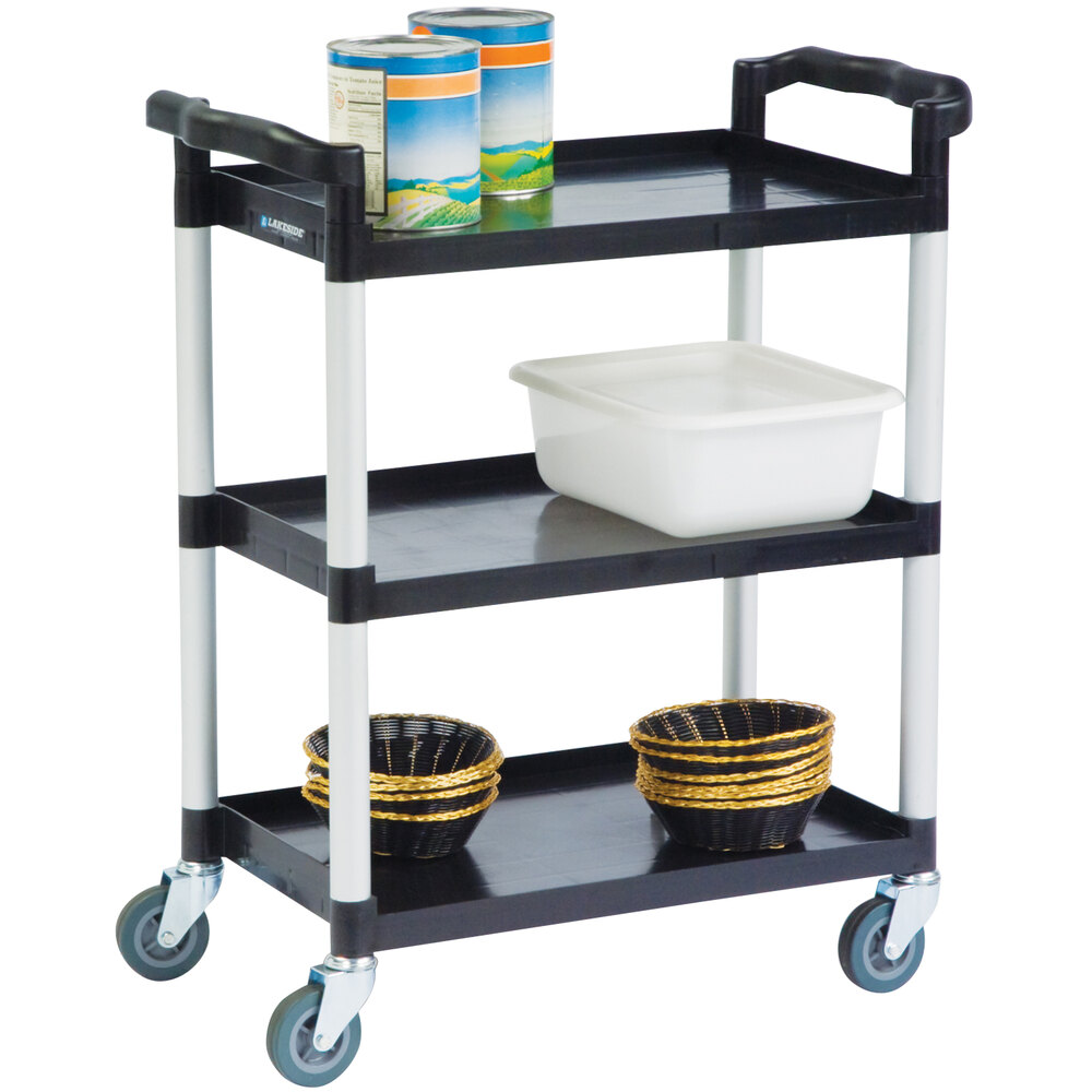 Lakeside 2500 Black Plastic Three Shelf Utility Cart 31 3/4" x 17 1/2