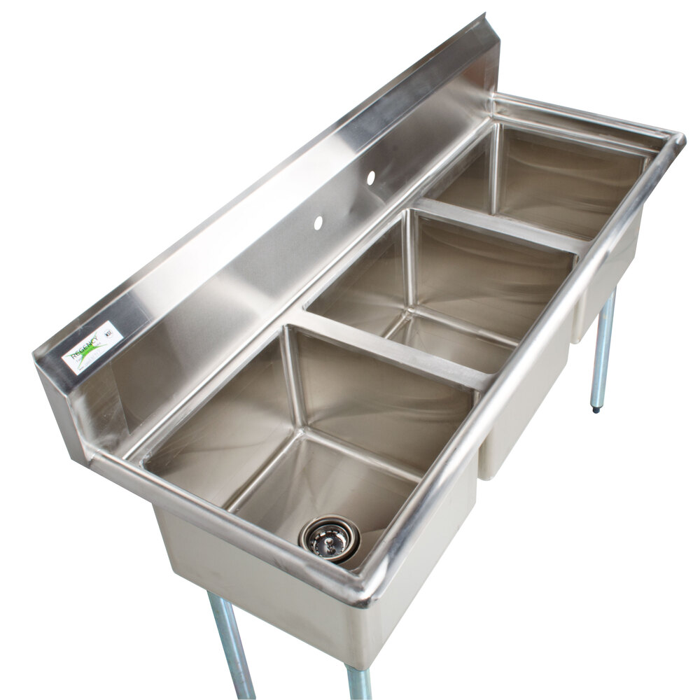 Regency 16 Gauge Three Compartment Stainless Steel Commercial Sink