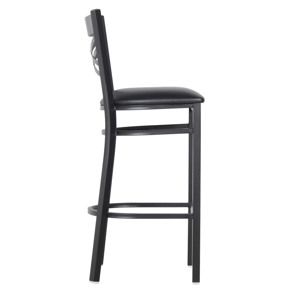 Lancaster Table & Seating Black Cross Back Bar Height Chair with 2 1/2" Padded Seat