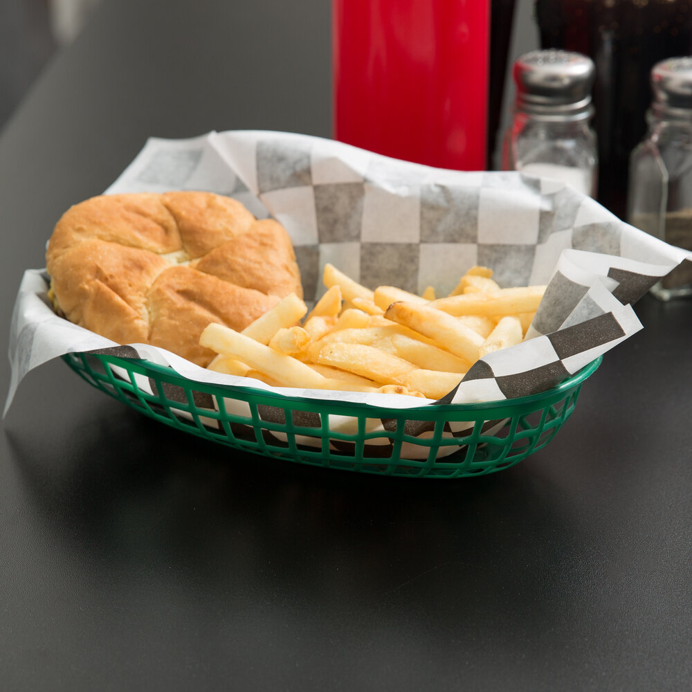 9 1/4" x 5 3/4" Green Plastic Oval Fast Food Basket 12/Pack