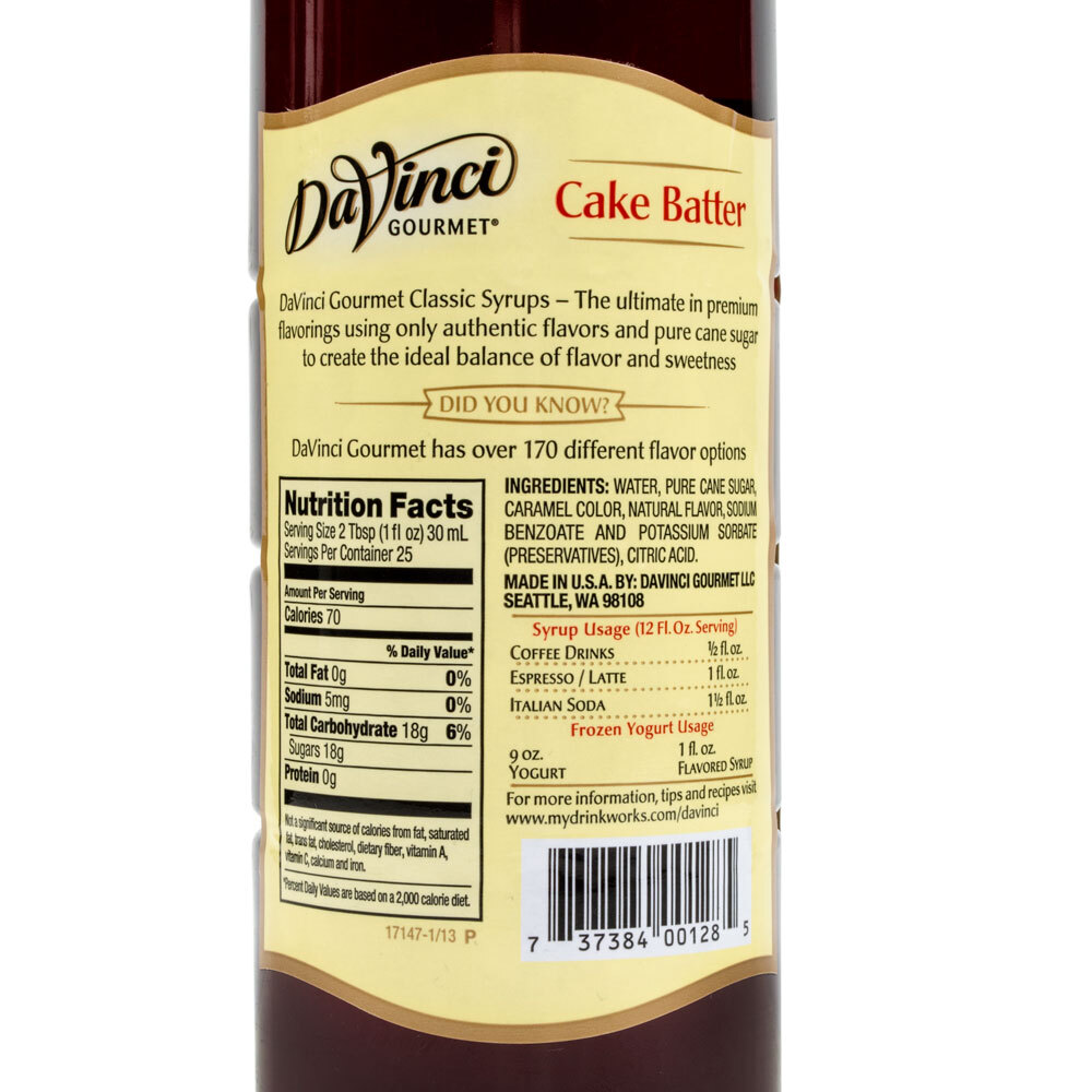DaVinci Gourmet 750 mL Cake Batter Classic Coffee Flavoring Syrup