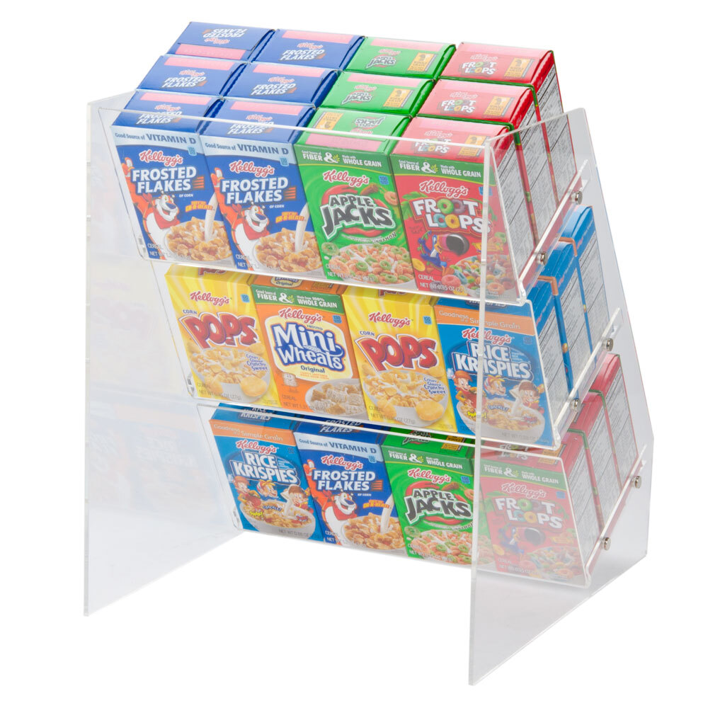 3 Shelf Acrylic Counter Top Cereal Organizer Holds 36 Cereal Boxes