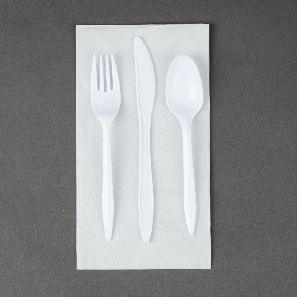 Choice Medium Weight White Plastic Fork, Spoon, Knife Cutlery Kit in