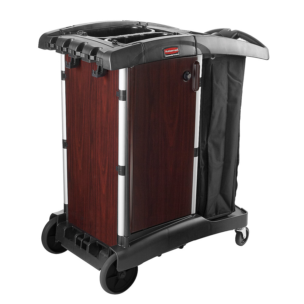 Rubbermaid FG9T9400BLA Executive Deluxe Wood Panel Compact Housekeeping Cart
