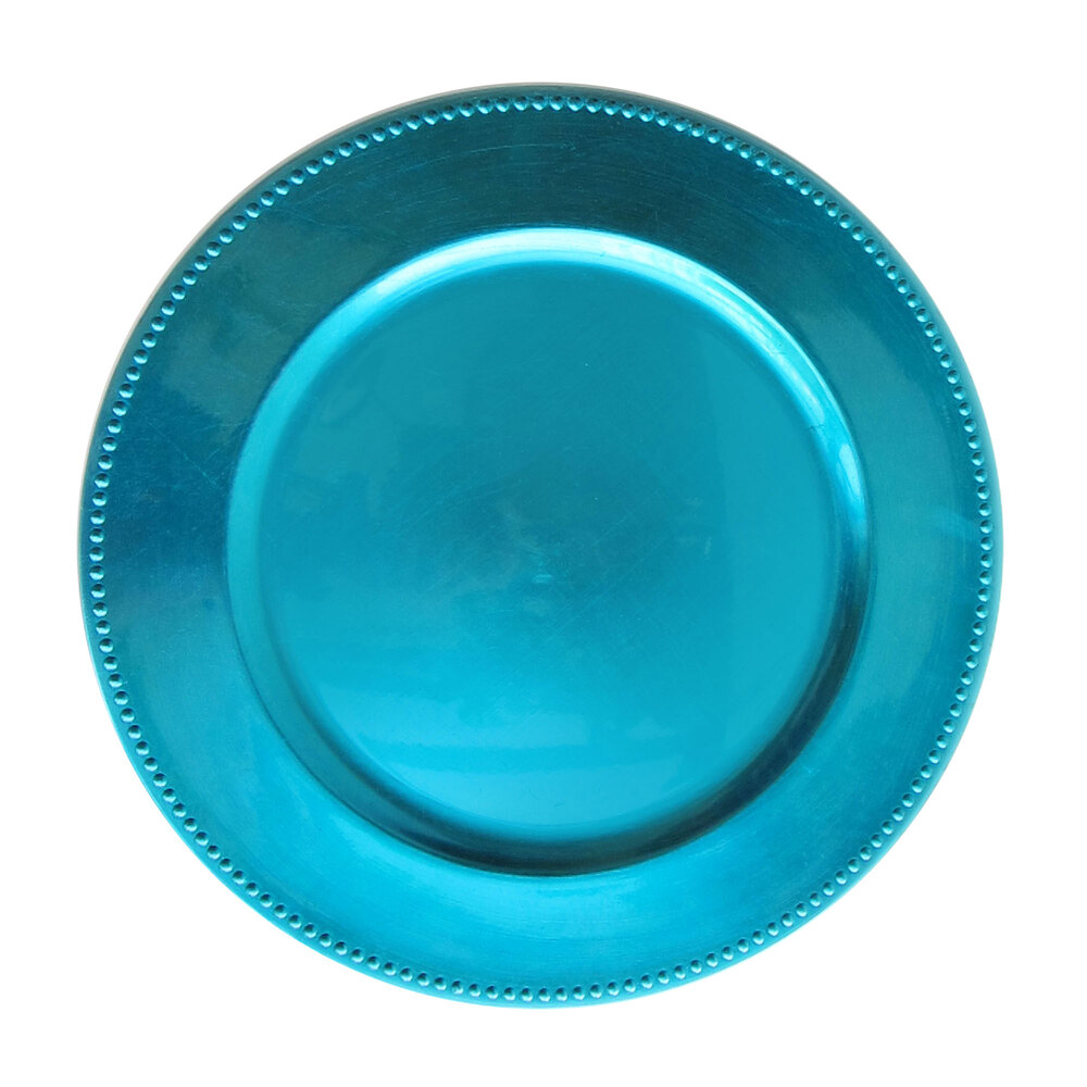 The Jay Companies 13" Round Aqua Beaded Melamine Charger Plate