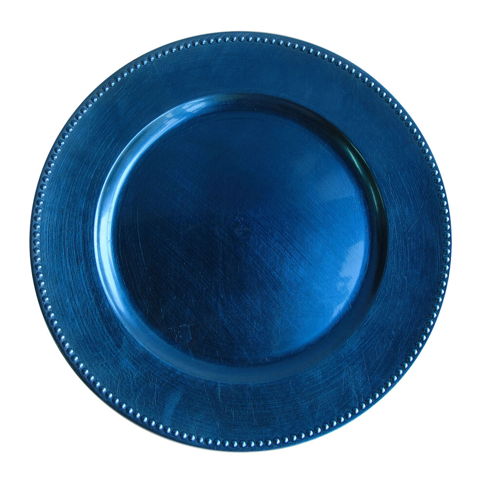 The Jay Companies 13" Round Royal Blue Beaded Melamine Charger Plate
