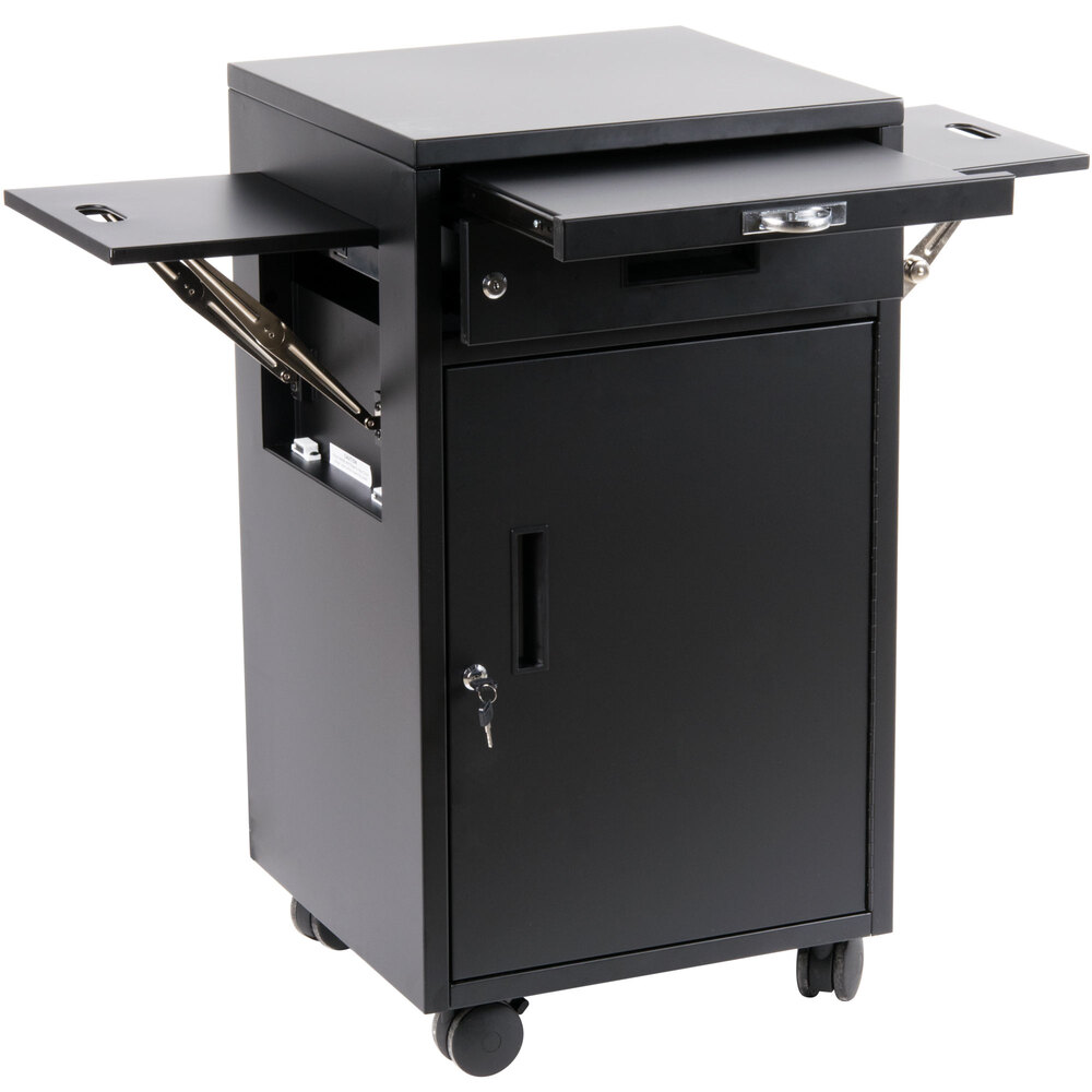 Luxor / H. Wilson LMC2B Black Steel Media Cart with Two Drop Leaf