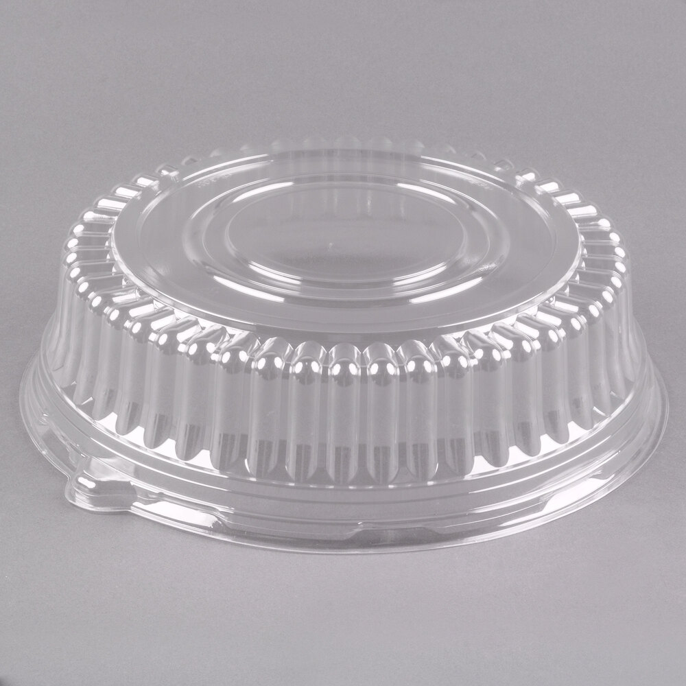 Visions 12" Clear PET Plastic Round Catering Tray High Dome Lid 25/Case