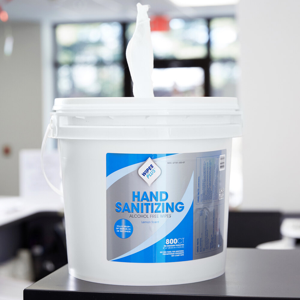 WipesPlus Lemon Scent Alcohol Free Hand Sanitizing Wipes and Bucket