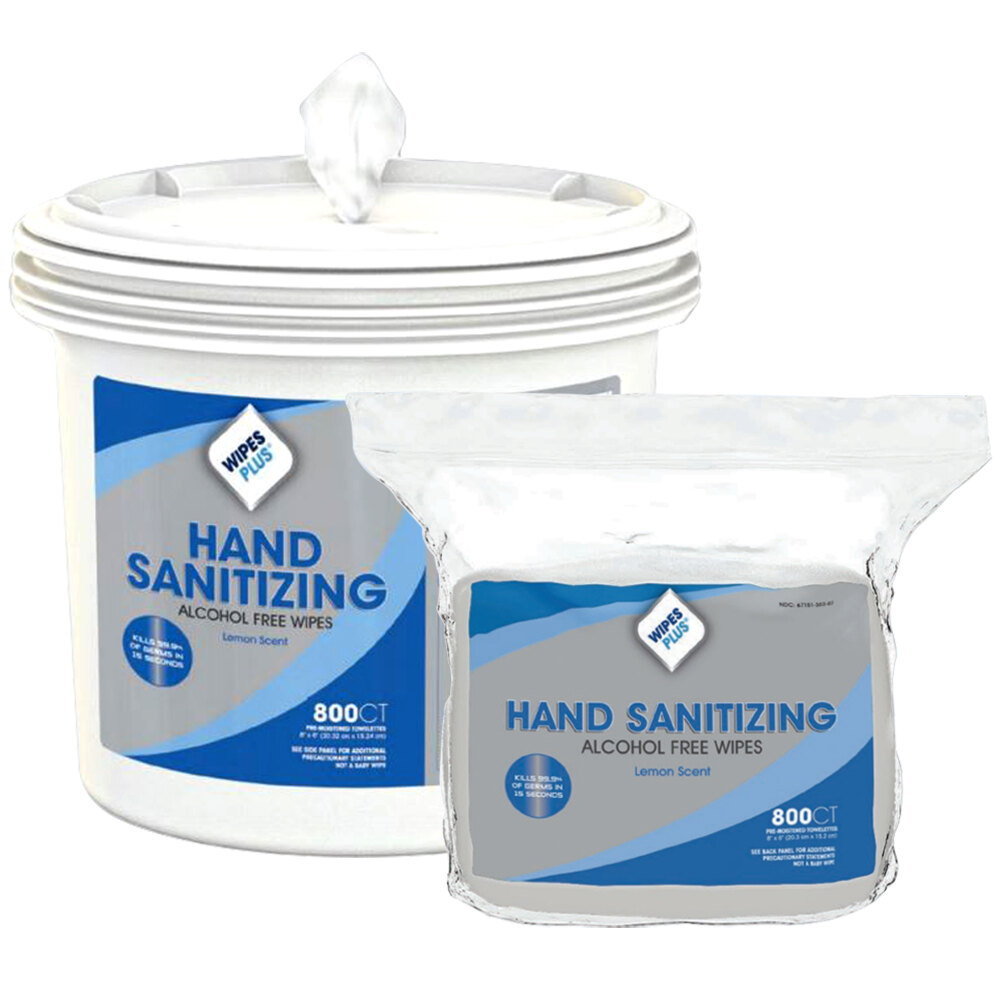 WipesPlus Lemon Scent Alcohol Free Hand Sanitizing Wipes and Bucket