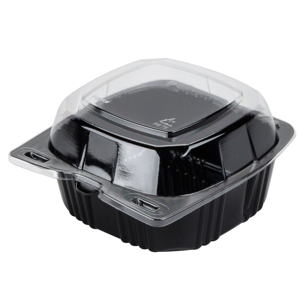 ParPak 29567 5" x 5" PET Black and Clear Hinged Takeout Container