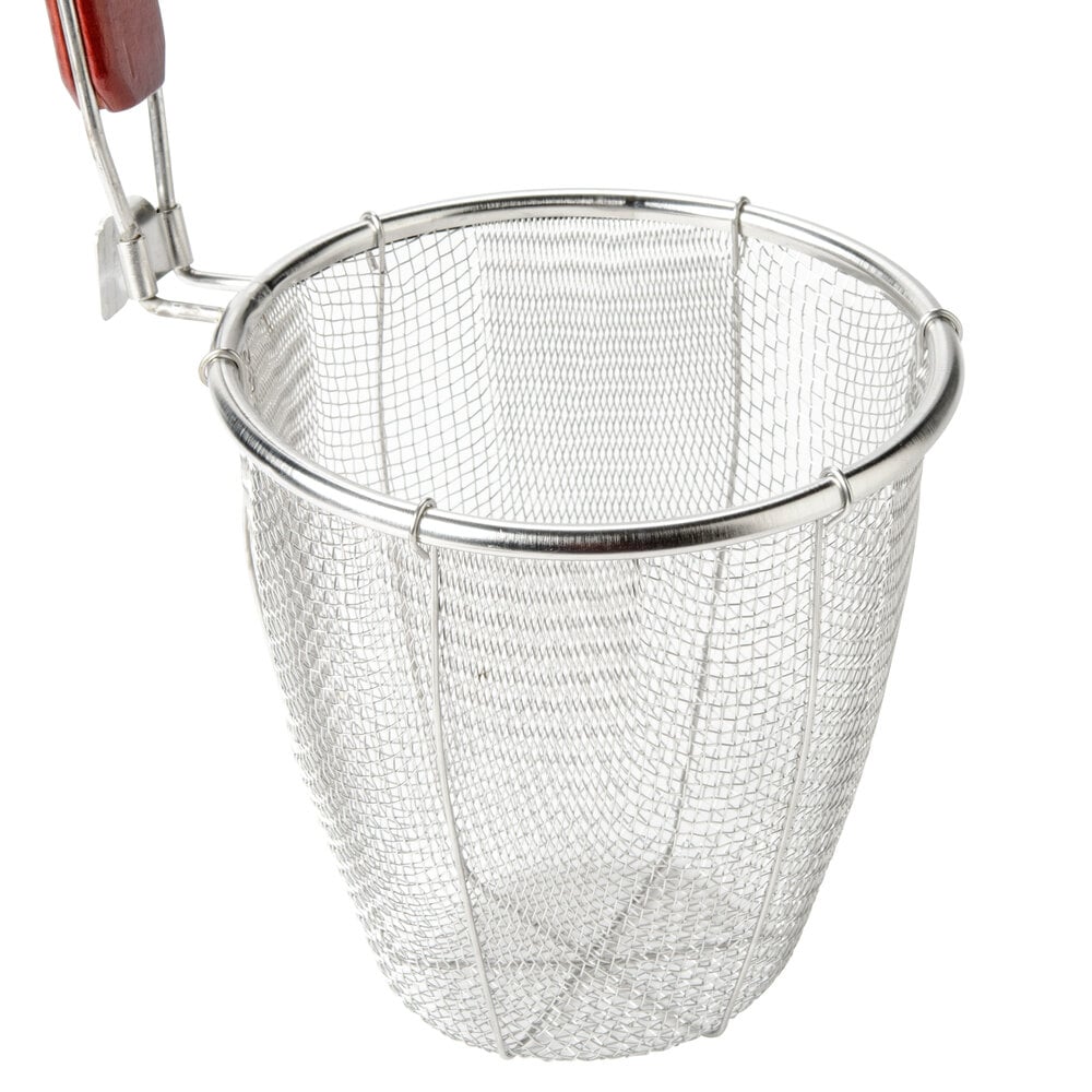 ... Stainless Steel Pasta StrainerBlanching Basket with Wood Handle
