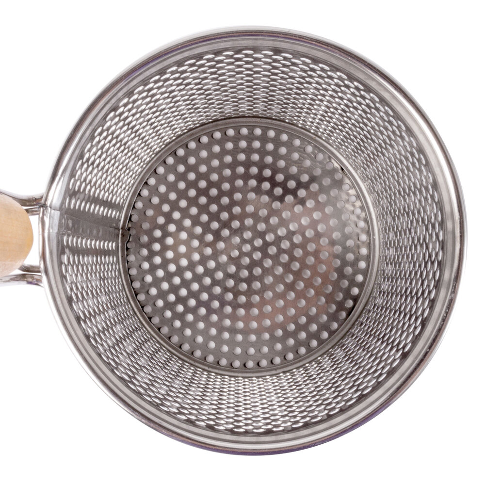 5 1/2" x 6" Stainless Steel Pasta Strainer/Blanching Basket with Wood Handle