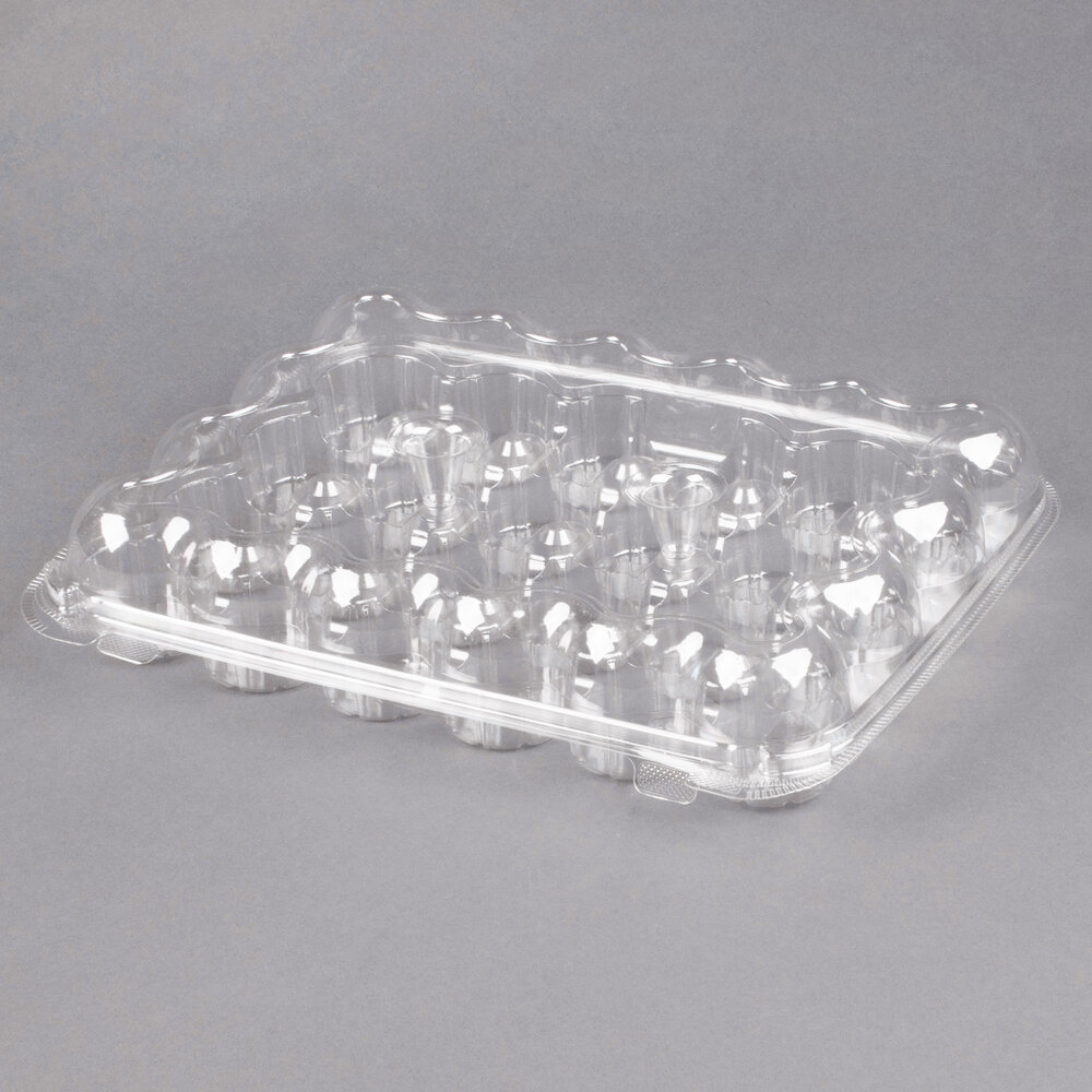 24 Compartment Clear Hinged Lid Mini Cupcake Container 11/Pack