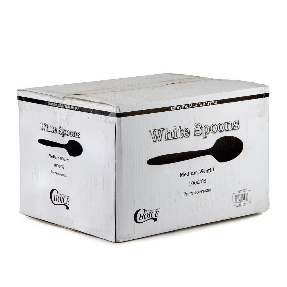 Choice Individually Wrapped Medium Weight White Plastic Spoon 1000 / Case