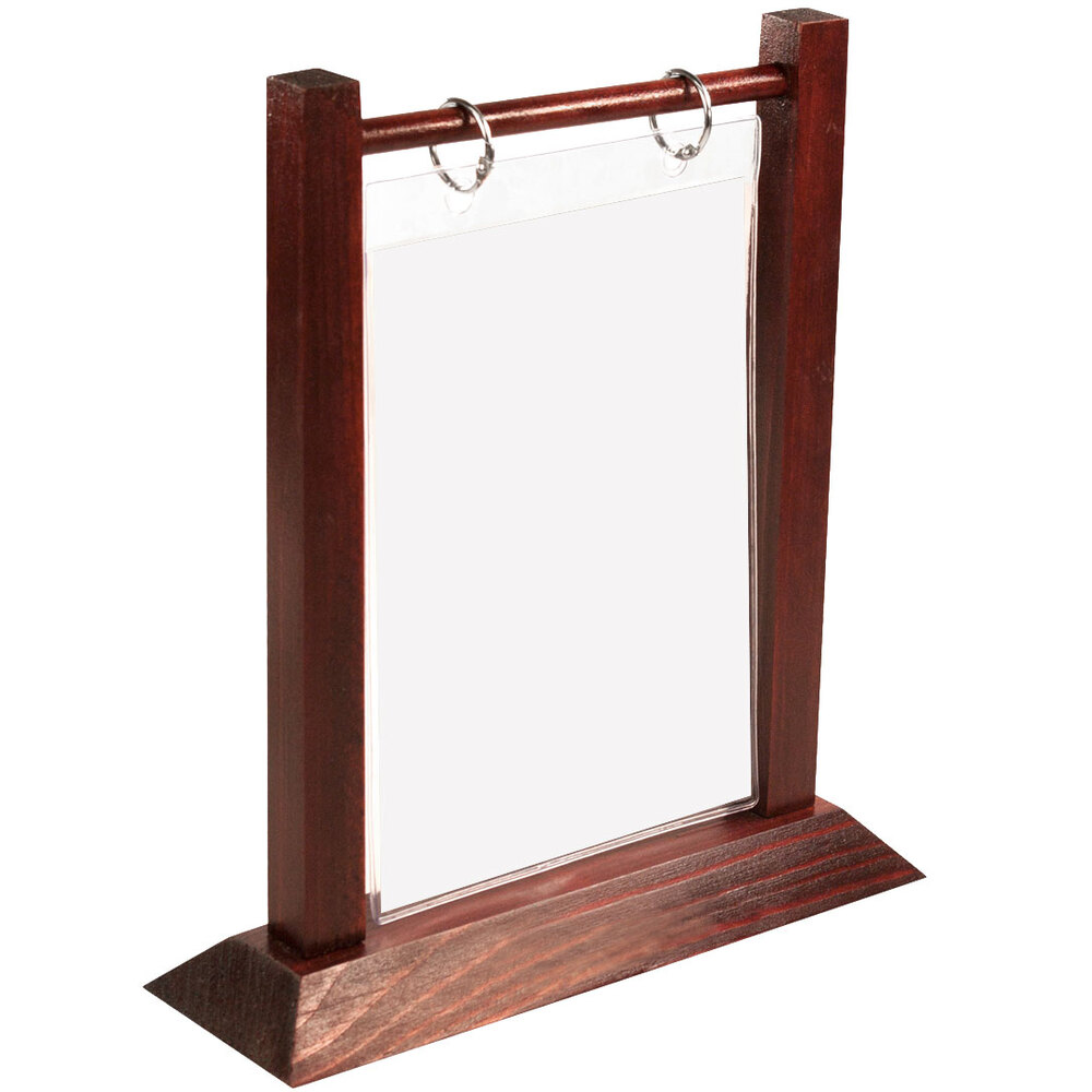 Menu Solutions WFT4SA 4" x 6" Mahogany Wood Flip Top Table Tent
