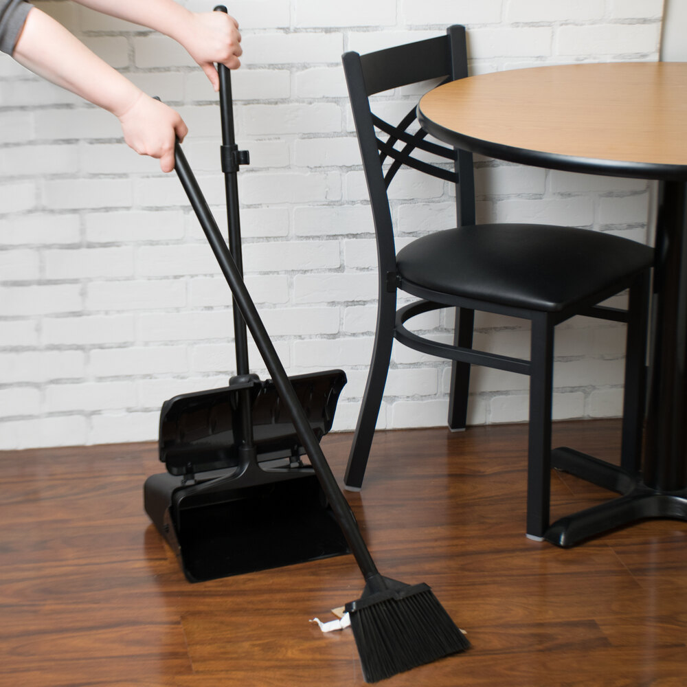 Black Lobby Dust Pan and Bristled 7 1/2" Angled Broom