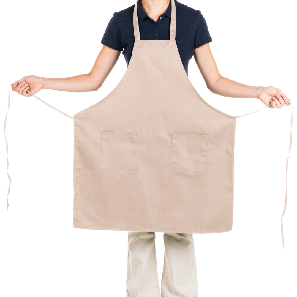 Choice Khaki / Beige Full Length Bib Apron with Pockets 34" x 32"W