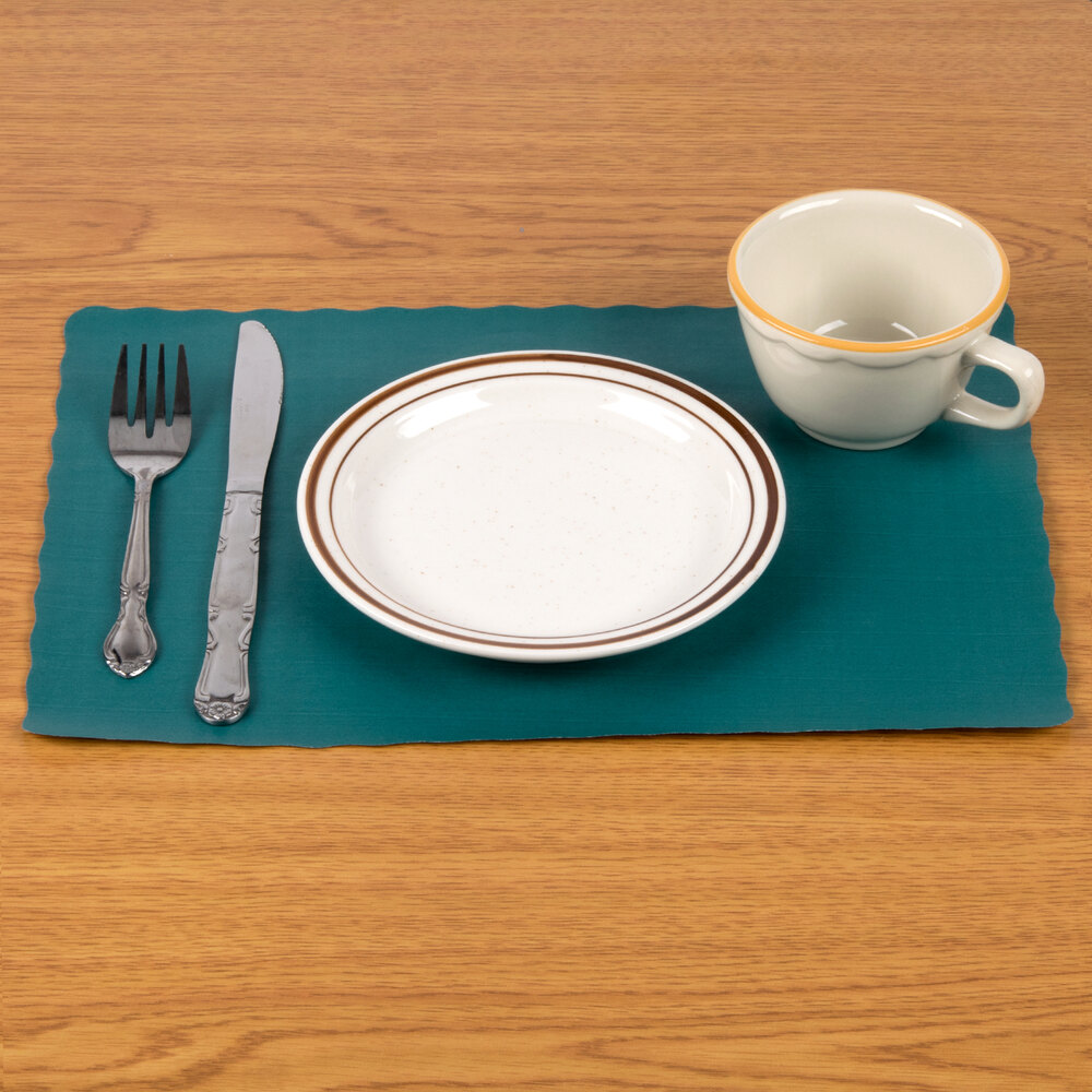 10" x 14" Emerald Green Colored Paper Placemat with Scalloped Edge