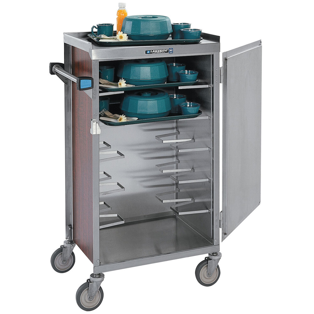 Lakeside 654 Stainless Steel 6 Tray Meal Delivery Cart with Walnut