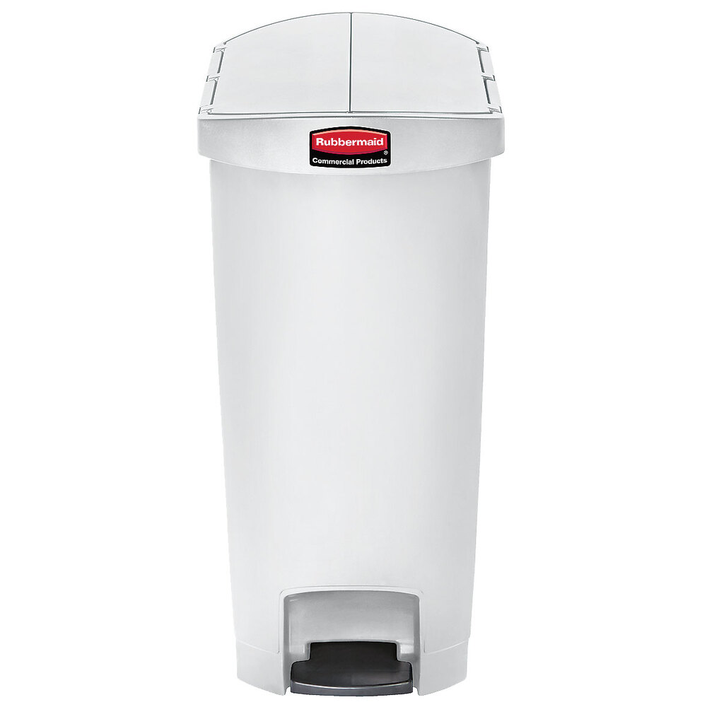 Rubbermaid 1883558 Slim Jim Resin White End StepOn Trash Can with