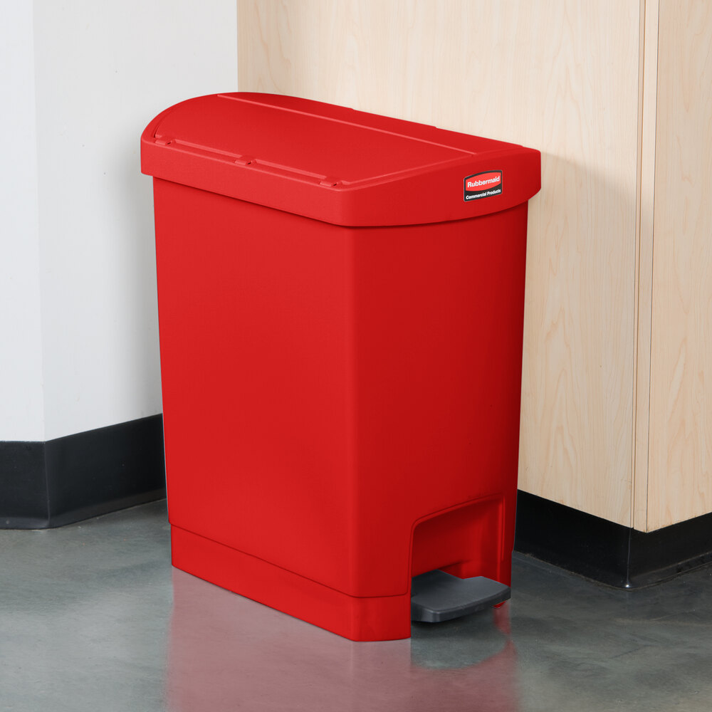 Rubbermaid 1883565 Slim Jim Resin Red End StepOn Trash Can with Rigid
