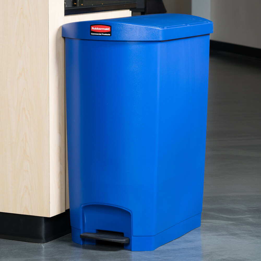 Rubbermaid 1883598 Slim Jim Resin Blue End StepOn Trash Can with Rigid
