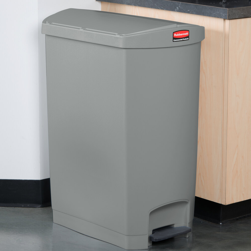 Rubbermaid 1883607 Slim Jim Resin Gray End StepOn Trash Can with Rigid