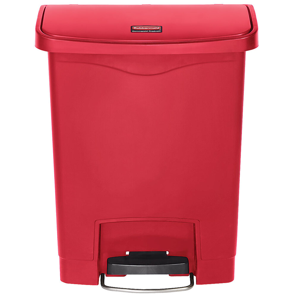 Rubbermaid 1883564 Slim Jim Resin Red Front StepOn Trash Can 8 Gallon
