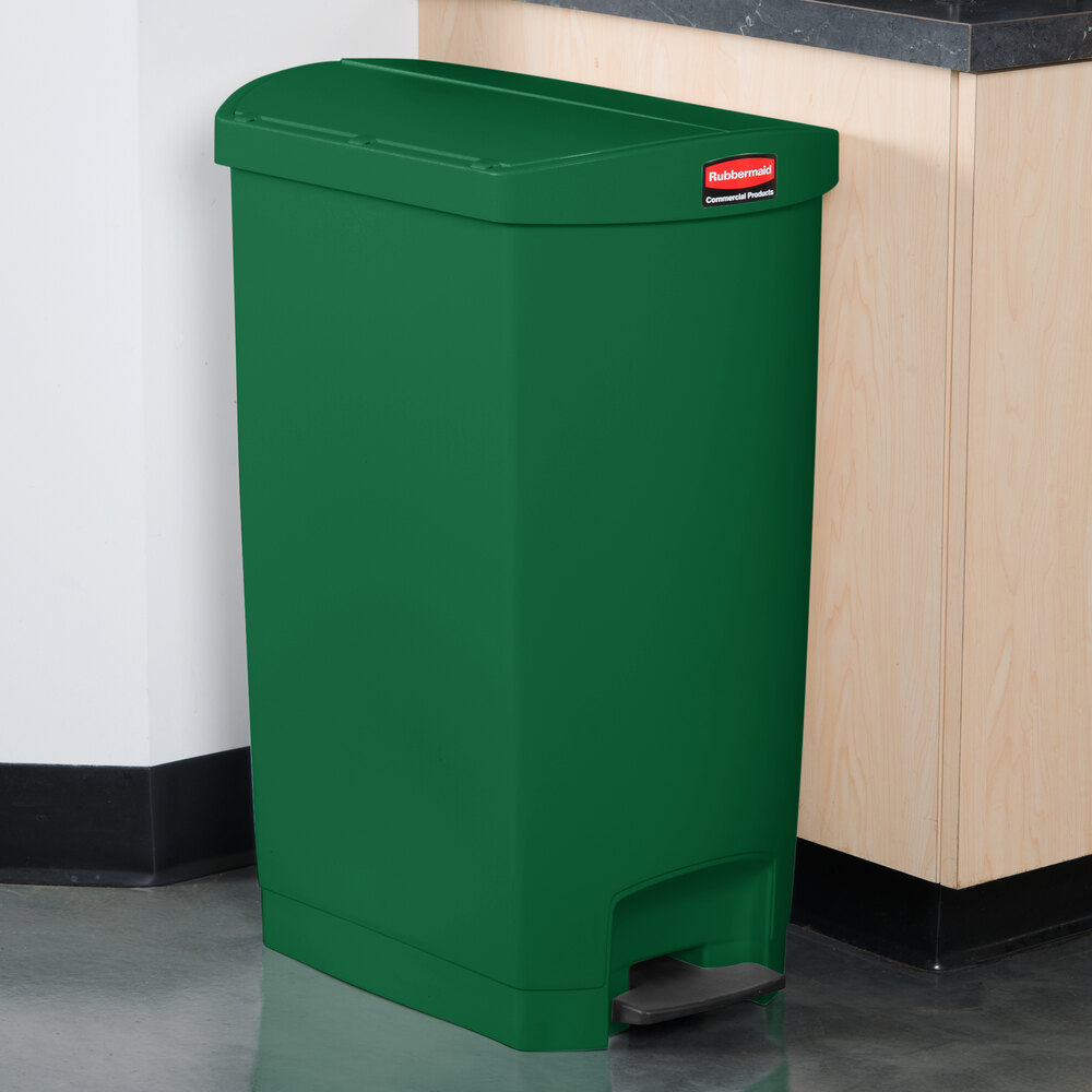 Rubbermaid 1883587 Slim Jim Resin Green End StepOn Trash Can with