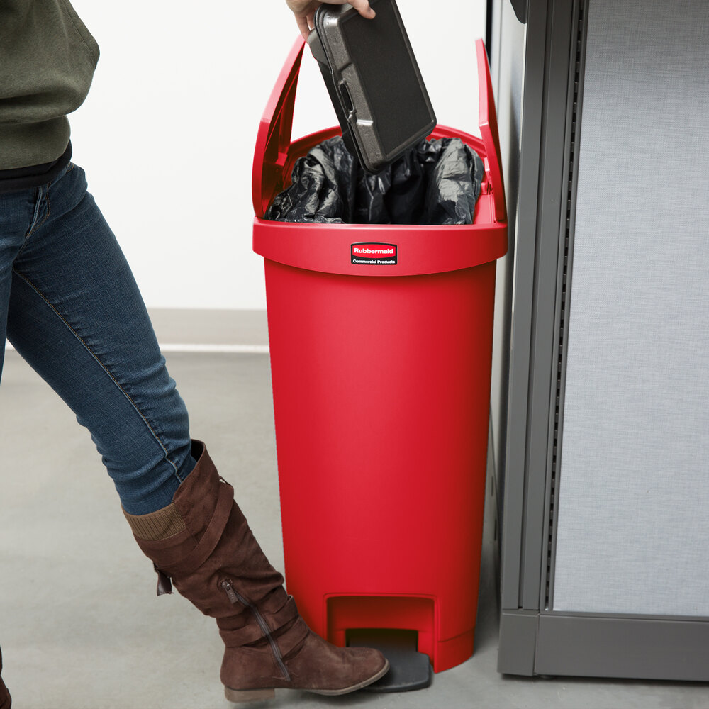 Rubbermaid 1883567 Slim Jim Resin Red End StepOn Trash Can with Rigid