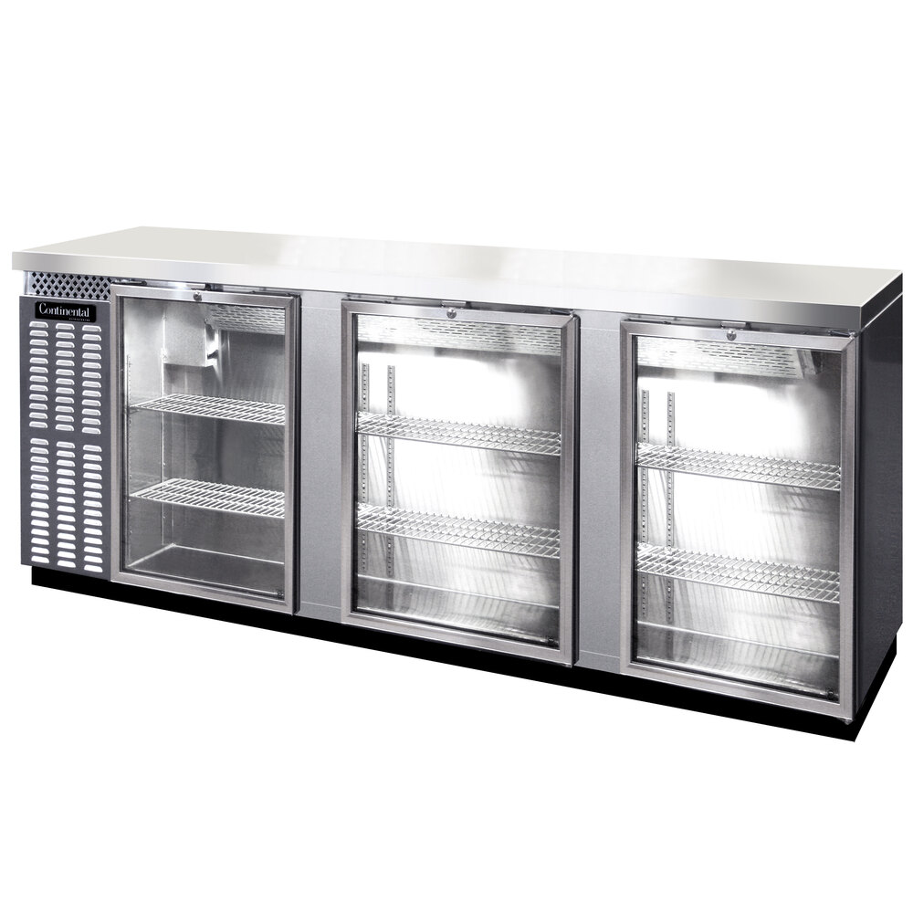 Continental Refrigerator BBC90SSSGD 90" Stainless Steel Shallow Depth Glass Door Back Bar